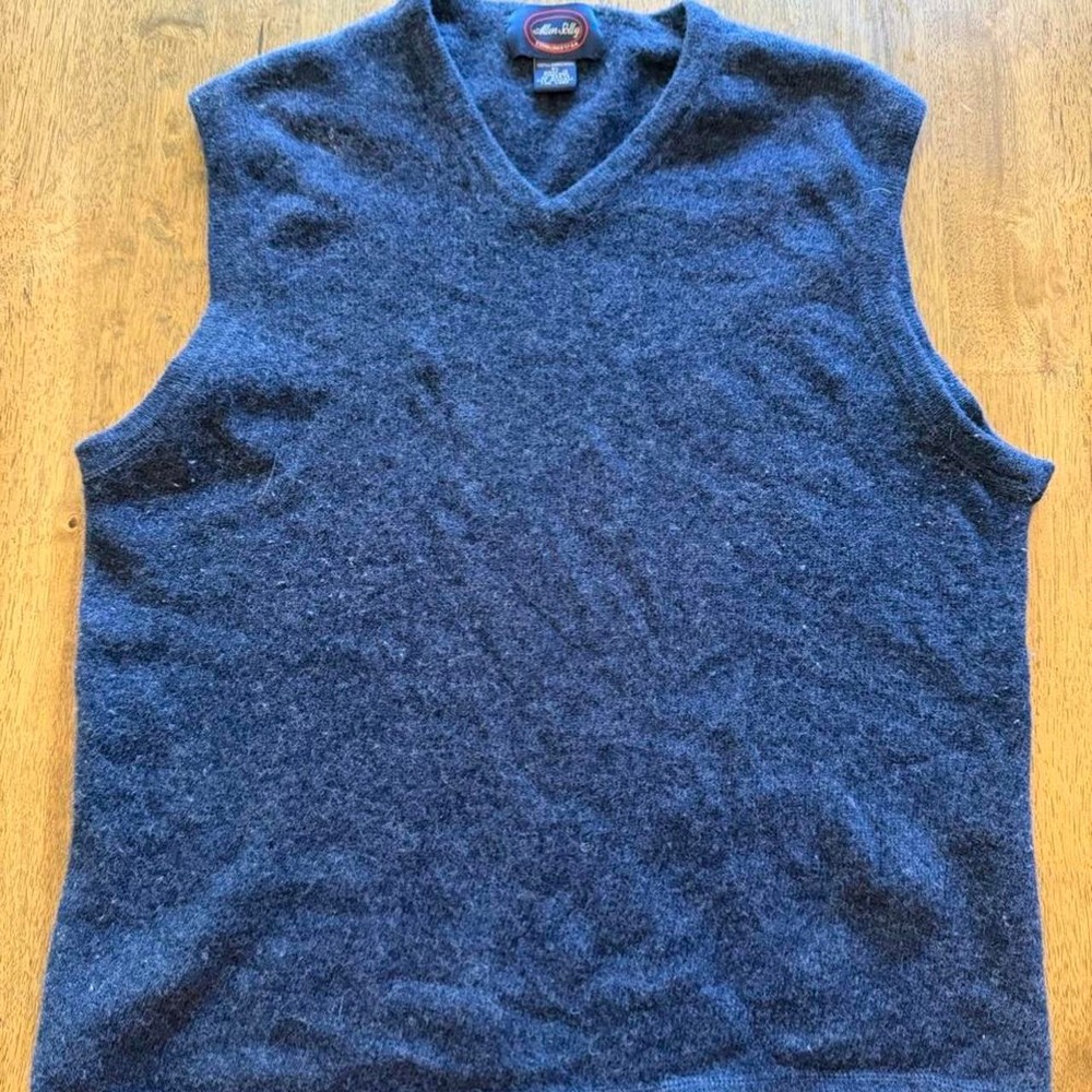 Vintage Allen Solly Mens 100% Lambswool Sweater Vest Blue Xl